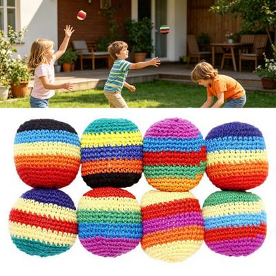 Hand Knitted Beanbag Balls Set Soft Filled Throwing Juggling Balls for Kids Adults Colorful Cotton Yarn Footbag for Coordination Outdoor Play