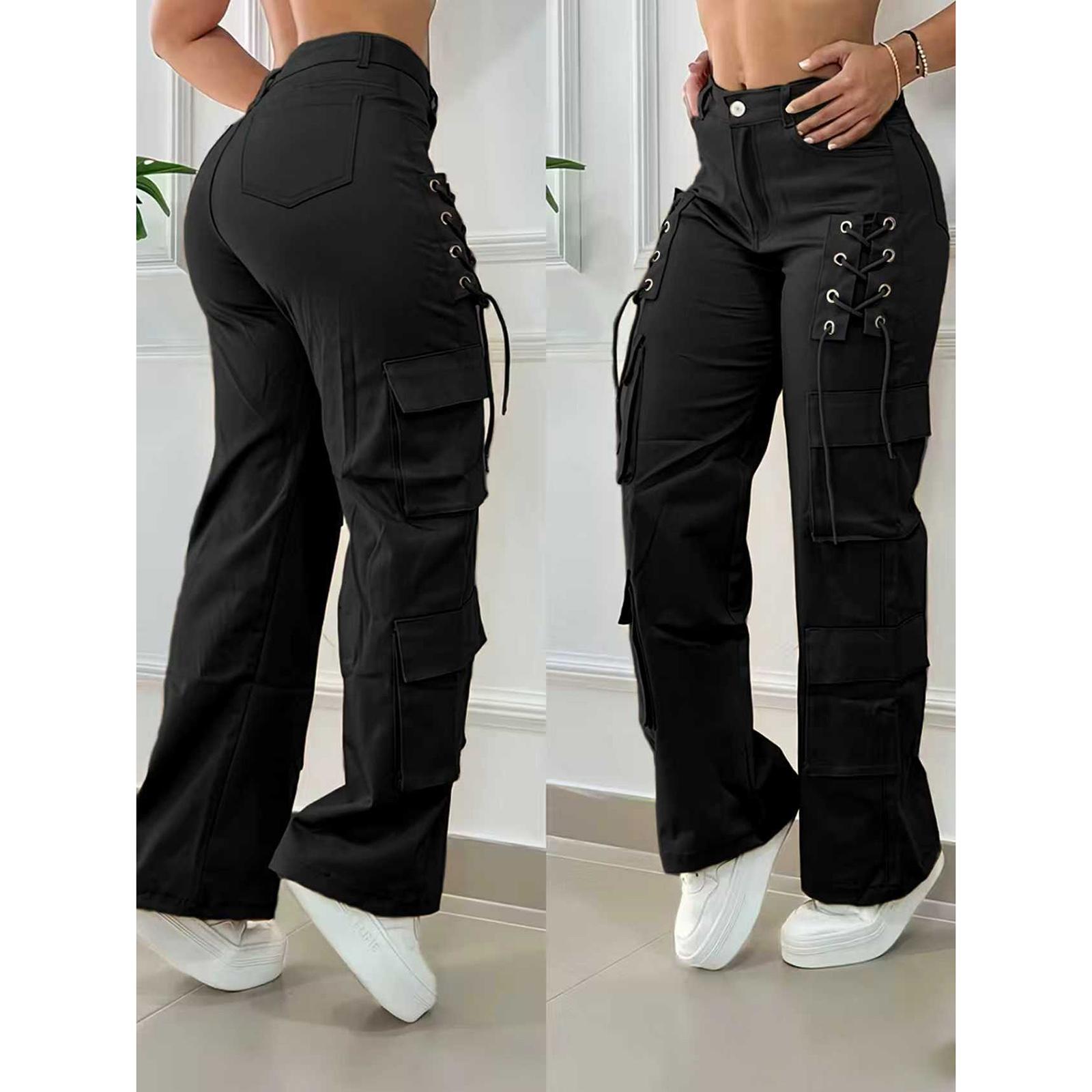 

Ladies Fashionable Color Straight Leg Pants With High Waist Pockets Casual Pants XXL