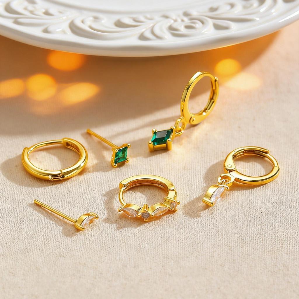 European & American Zirconia Cross Rhombus Earrings Set: Pendants, Studs, Clips & Hoops for Women