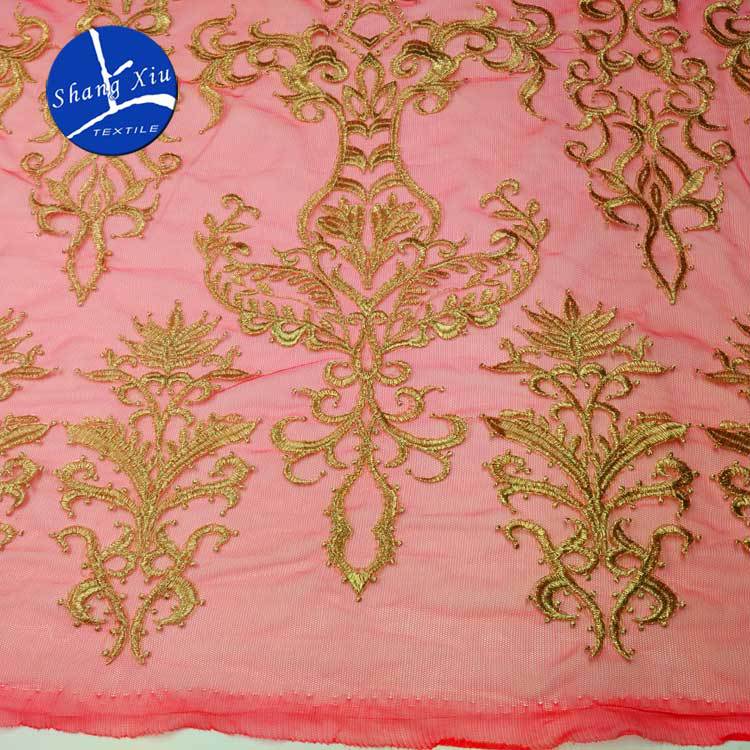 Water-Soluble Lace Fabric, Gold Thread Embroidery Full, Net Bottom Embroidery Cloth