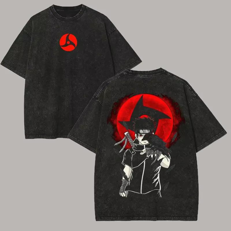 

Naruto Shisui Uchiha Summer Mens T Shirt Mangekyo Sharingan Vintage Acid Wash Streetwear Retro Anime Graphic Men Tees L
