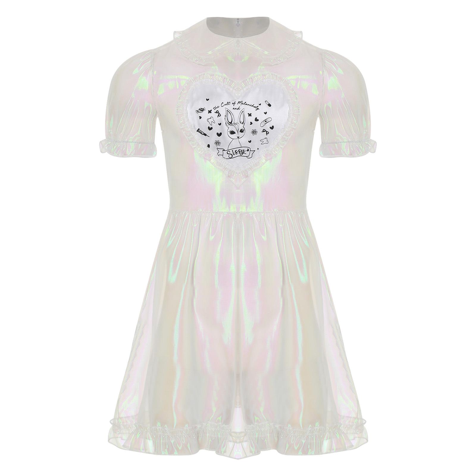 

Чоловіча прозора сітчаста сукня покоївки Милий комірець Рукав-ліхтарик Розкльошена А-силуету Костюм для кросдресингу Клубний нічний одяг M