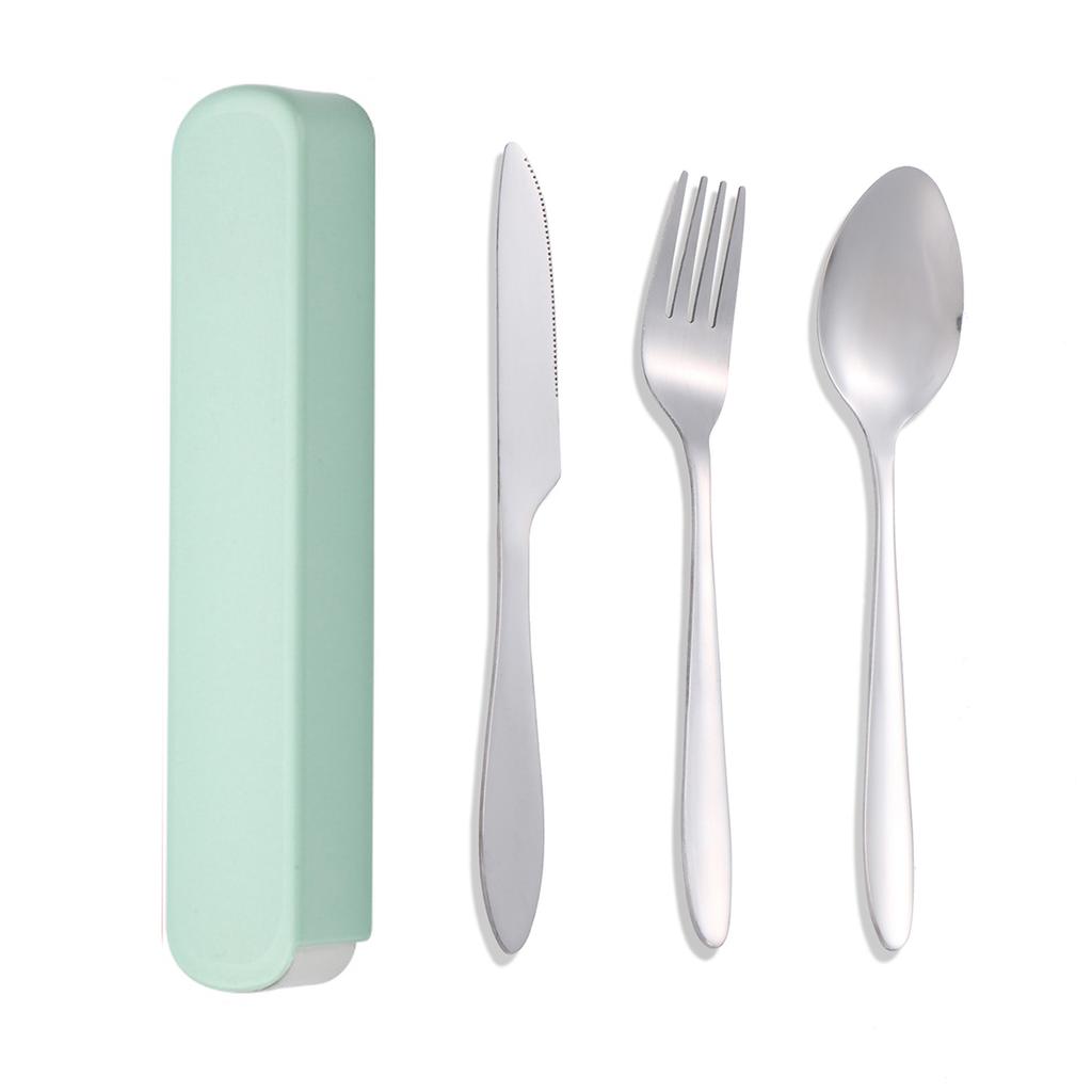 3pc Portable suit students go to school dining suit his knife and fork spoon with receive a case