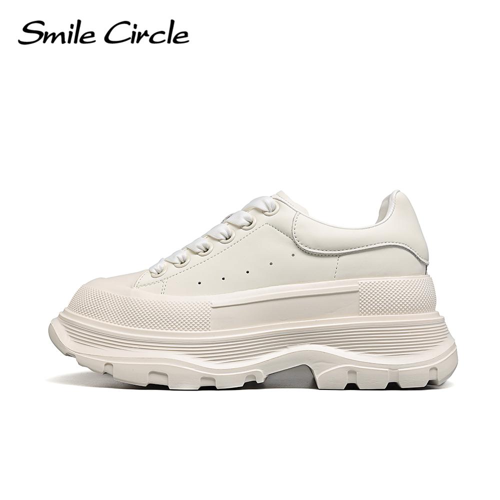 Damen-Sneaker aus klobigem Leder, erhöhende Schnür-Freizeitschuhe, runde Zehen, luxuriöse Sportschuhe