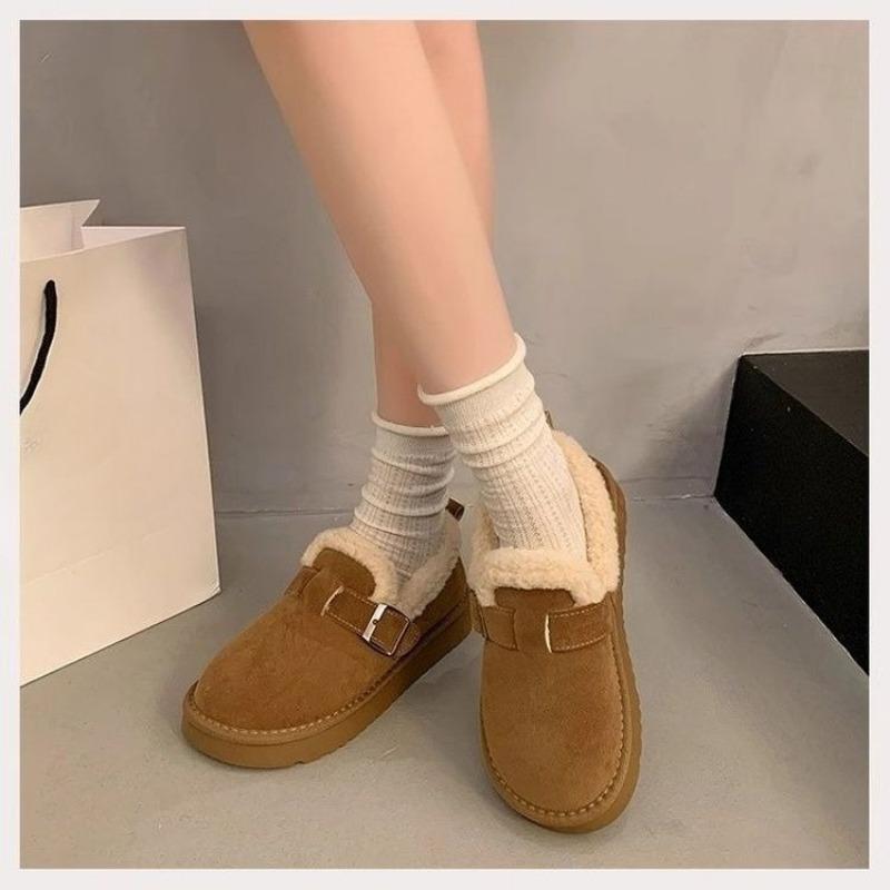 New Thick-soled Boken Shoes, Women's Fleece Anti-slip Woolen Shoes, Flat Bread Shoes, Cotton Shoes
