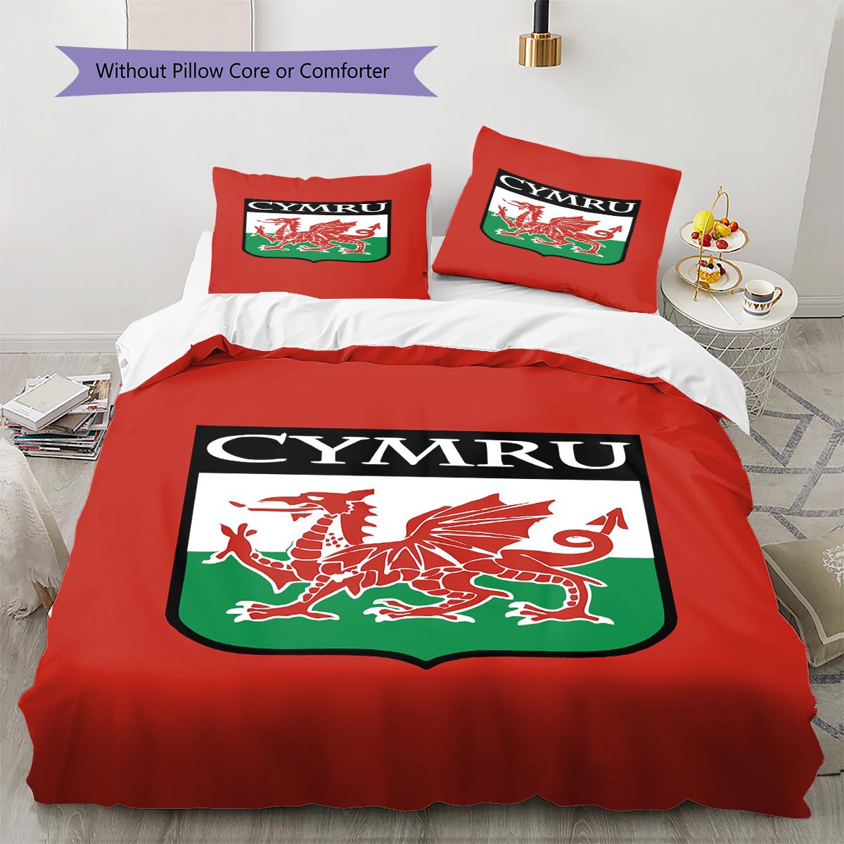 

Y Ddraig Goch Pattern Bedding,Quilt Set Quilt Cover Pillowcase Home Birthday Gift (1 * duvet cover + 2 * pillowcase, without core) 135x200cm