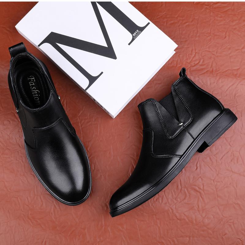 Fashion Classic Brand Men's Genuine Leather Shoes Winter Cotton High Top Shoes Men's Business Short Boots High-quality Soft Soles