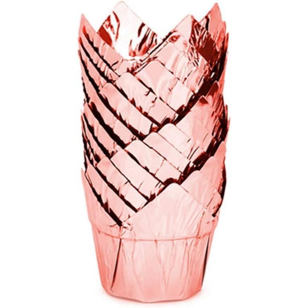 100 Stück Aluminiumfolien-Backförmchen - Einweg-Tulpenförmige Cupcake-Förmchen, 3,5 oz, Wiederverwendbare Aluminium-Cupcake-Form Ramekin-Halter