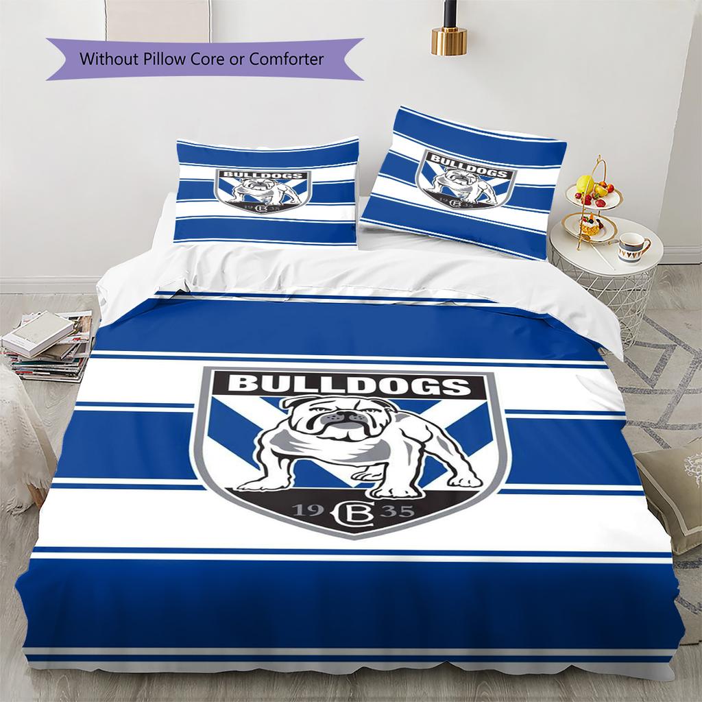 Canterbury Bulldogs Pattern Bedding Set Quilt Cover Pillowcase Home Decor Gift (1 * Duvet Cover + 2 * Pillowcase, Without Core)