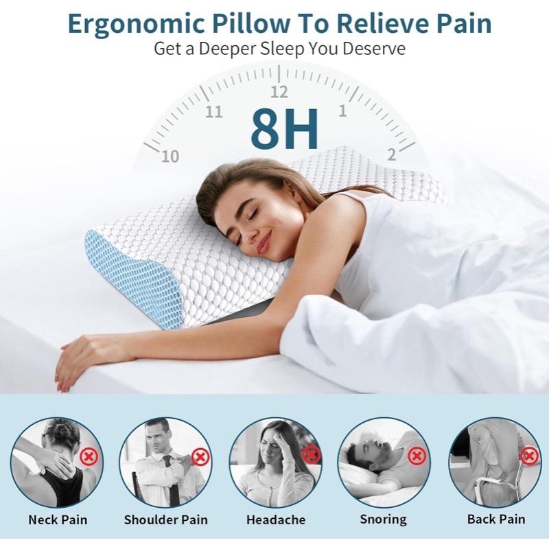 Memory Foam Pillows Neck Pillow for Sleeping Ergonomic Cervical Pillow Orthopedic Contour Pillow for Side Back Stomach Sleeper