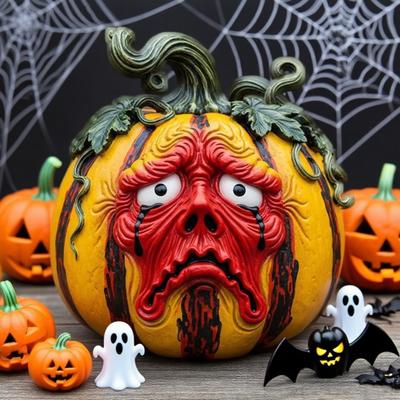 Halloween Pumpkin Statue Ghost Resin Figurine Scary Pumpkin Doll for Yard Office Indoor Outdoor Unique Halloween Gifts for Adults