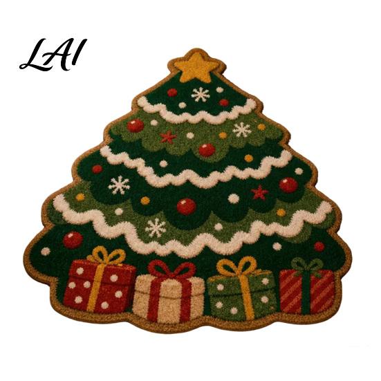 Easy Clean Decorative Rug Christmas Area Rug Plush Seasonal Bedside Gingerbread Man Tree Cute Stocking Shape Non-Slip for Bedroom Living