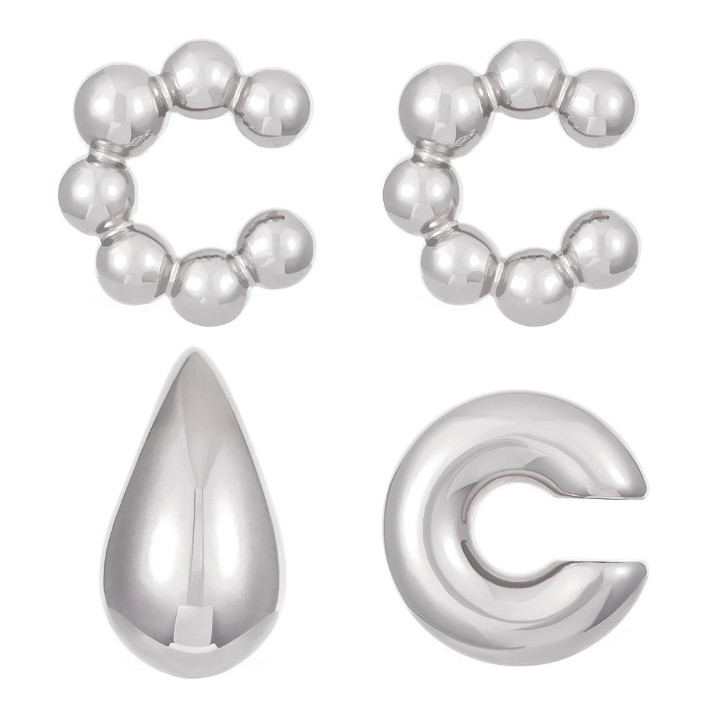4Pc/set Vintage Geometric Clip Earring Women Trendy Glossy C Shape No Piercing Fake Cartilage Ear Cuff Jewelry Accessories