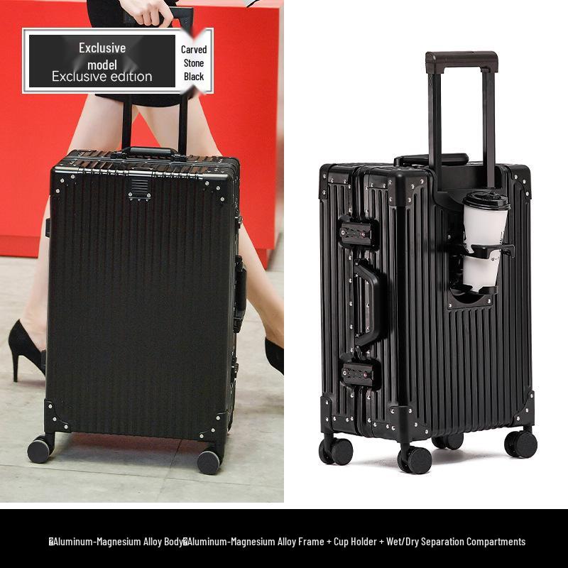 Aluminum-Magnesium Alloy Suitcase with Universal Wheels, 24-Inch Carry-On, Password Lock for Men & Women, Business Travel, 20-Inch Option Available
