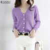 ZANZEA Herbst Elegante Damen V-Ausschnitt Langarm Textur Lässige Strickwaren Cardigans