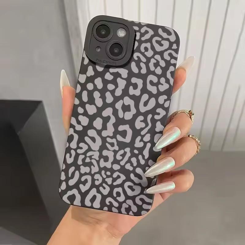 Animal Minimalist Gray Leopard Print Phone Case For iPhone 16 15 14 Pro Max 13 12 11 XS X XR 7 8 Plus 16 Shockproof Bumper Cover