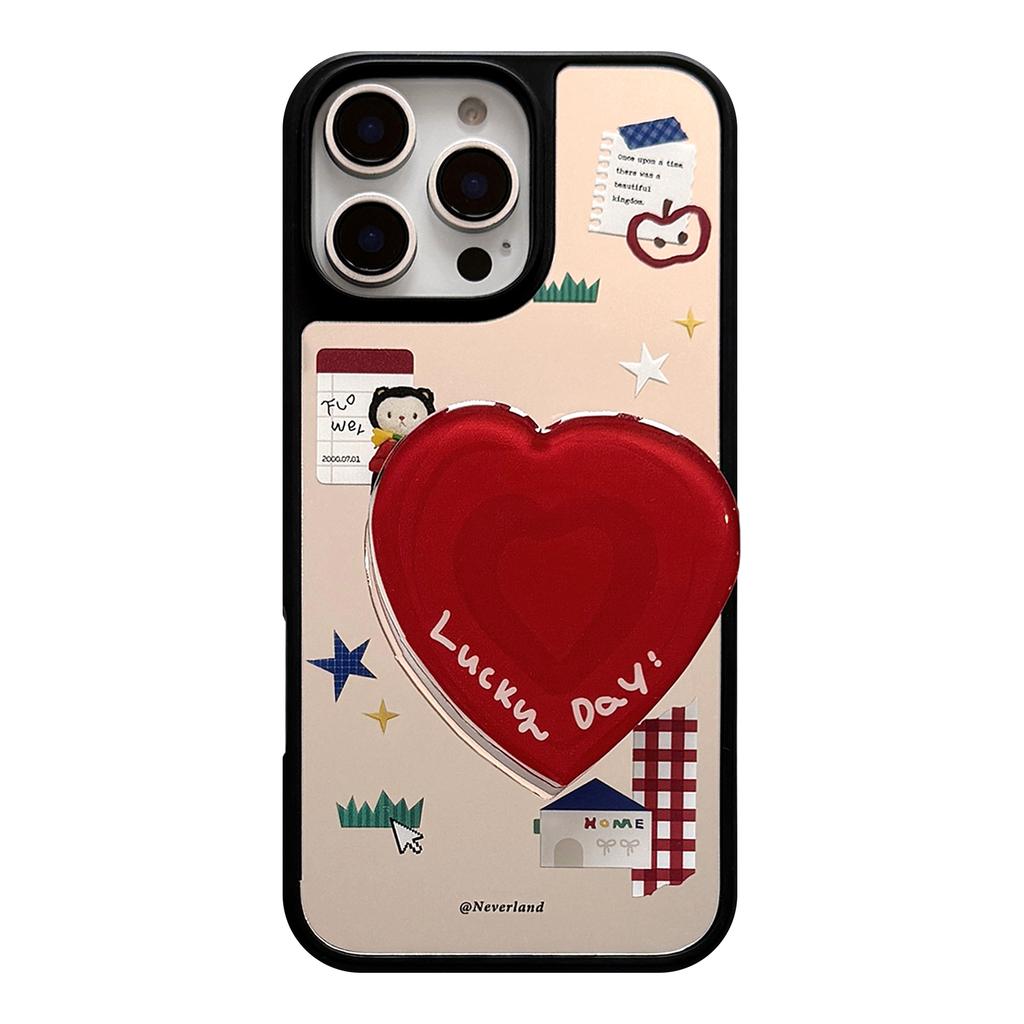 Korean Cartoon Suitable for 16 Apple 15pro Max Mobile Phone Case Iphone14 Mirror 13 Love Stand 15