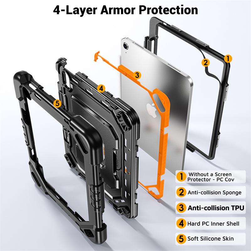 iPad 10th/11th Gen Pro 11 Invisible Folding Stand Anti-drop Protective Strap Case