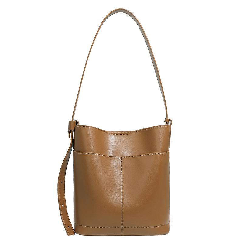 

Сумка-ведро женская большой вместимости новая кожаная женская сумка модная и универсальная атмосфера рабочая сумка под мышкой сумка-мессенджер женская золотисто-коричневый