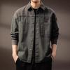 Men's American Retro Color Block Patchwork Loose Long Sleeve Shirt
