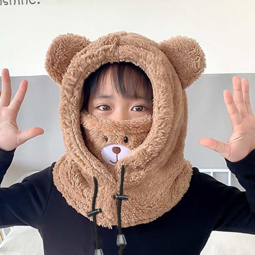 Cartoon Bear Ears Hat Thickened Winter Hats Fashion Integrated Hat Scarf for Women Girls