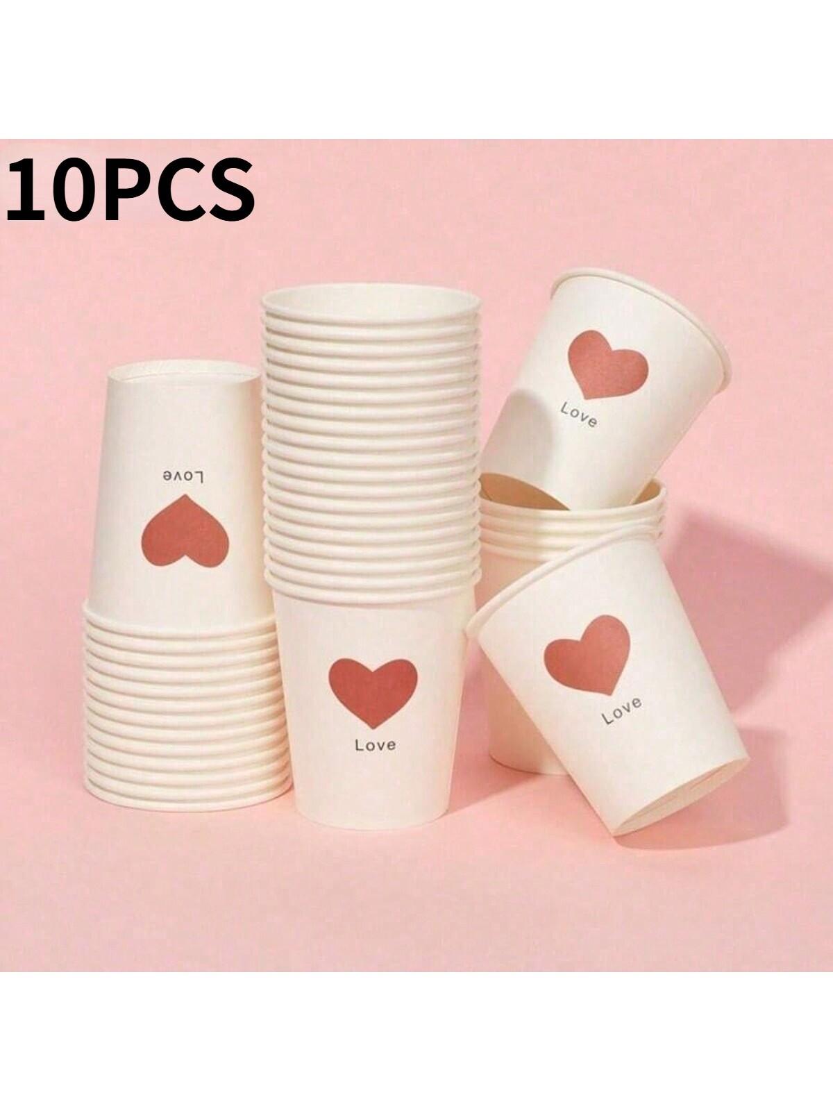 

50 Простых бумажных стаканчиков с любовным узором, Утолщенные для офиса, дома, коммерческого использования, для напитков, Нескользящие, Непротекающие, Одноразовые бумажные стаканчики 250 мл