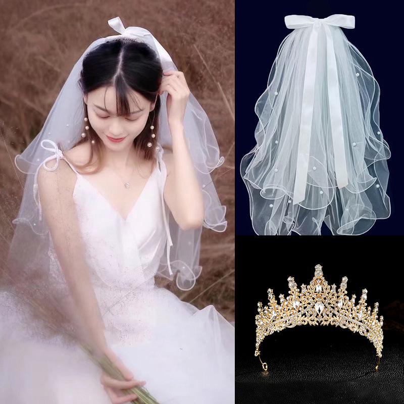 Golden Crown Veil Set: Bridal Hair Accessories & Wedding Photo Prop