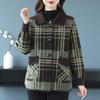 Mother's Spring/Fall Plaid Square-Neck Cardigan: 2025 New Wool Coat for Middle-Aged and Elderly Women