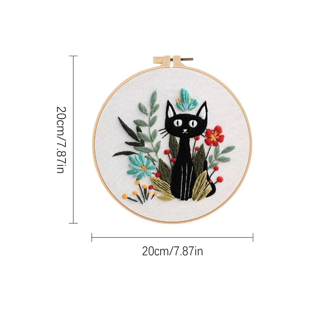 Cat Embroidery DIY Material Kit Cat Stamped Thread Embroidery Kit For Beginners Handmade Thread Hoop Needle Set