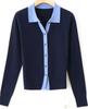 Winter new unique chic beautiful top sweater women's niche high-end blue knitted cardigan