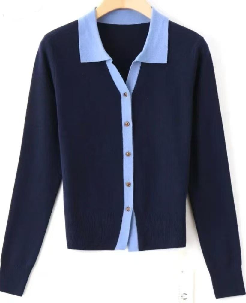 Winter new unique chic beautiful top sweater women's niche high-end blue knitted cardigan