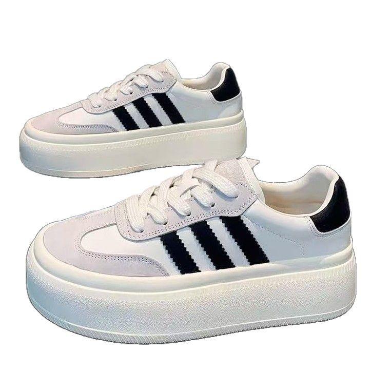 Retro leather thick-soled women's spring new versatile height-increasing white shoes casual sports board shoes