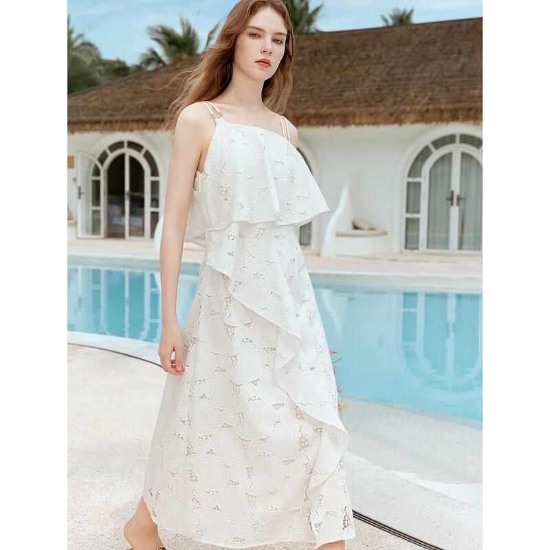 ELLE French Resort Chiffon Ruffle Maxi Dress M