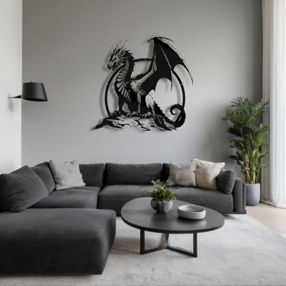 Metal Dragon Wall Art, Fantasy Creature Iron Sculpture, Home Decor Gothic Decor