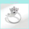 Pink Blossom Jewelry Ring For Women Copper Adjustable Hand Accessory With Zircon Stones