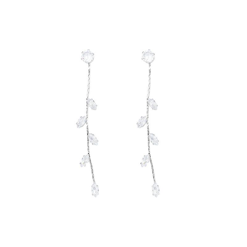 Willow leaf zircon fringed earrings women's light luxury high-end socialites earrings versatile temperament long earrings