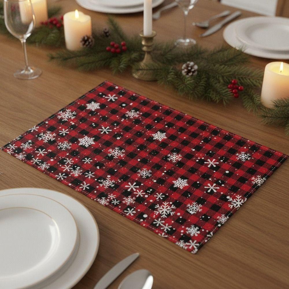 4PCS Linen-like Christmas Tree Placemats Anti-slip Tableware Insulated Mats New Year