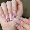 10pcs Handmade Press-On Nails With Pink Leopard Print Heart Rhinestones Sweet Spicy Style Removable Nail Tips Women