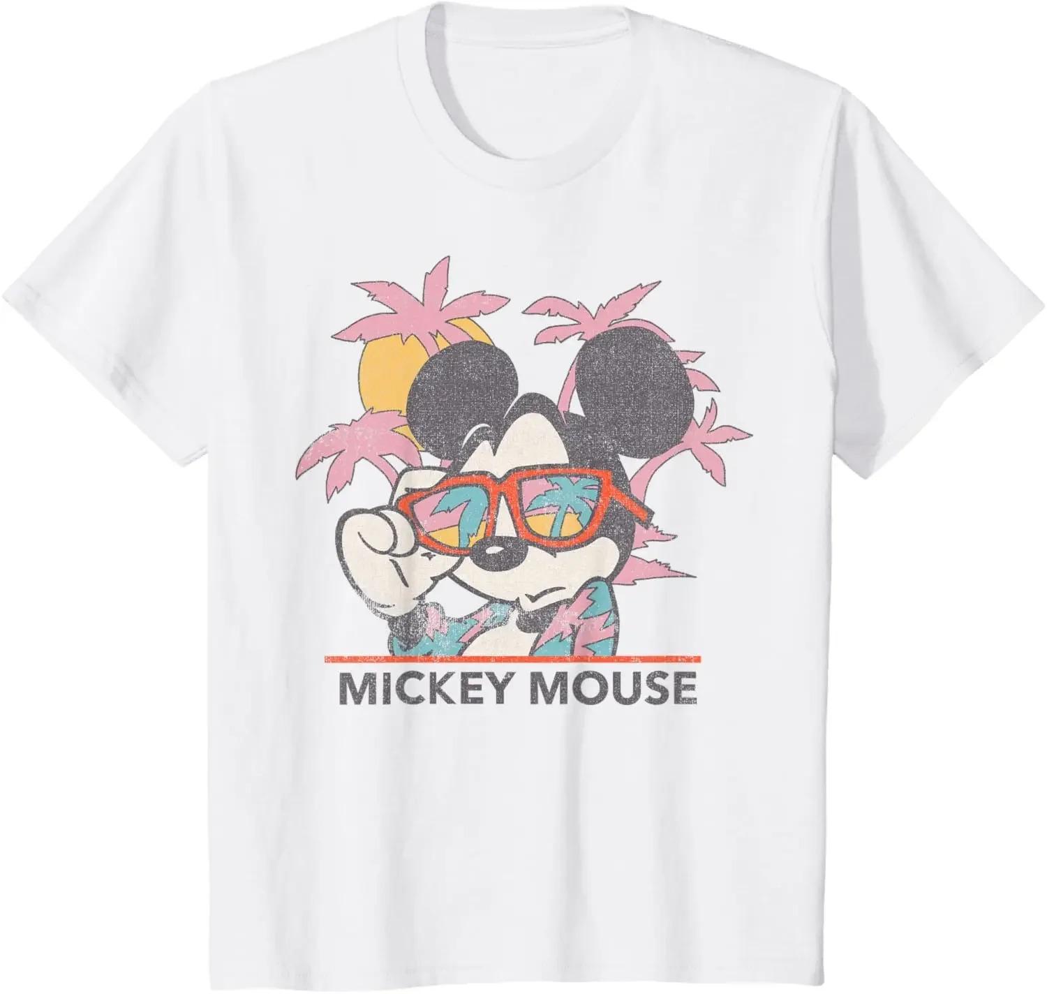 2026 Летняя Мода Трендовая Футболка Дисней Микки и Друзья Микки Маус Тропический Портрет Футболка Уличная Одежда Оверсайз Футболка S