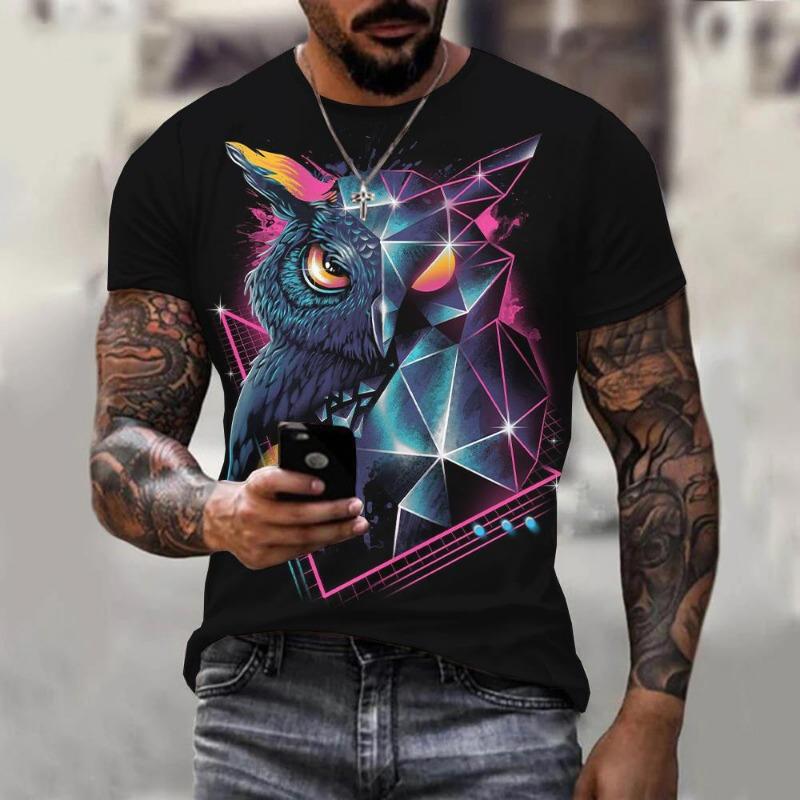 Fun Animal Owl 3D Print Summer Men's Round Neck T-shirt Casual Short Sleeve Oversized T Shirts Fashion Tee Tops Men Clothing