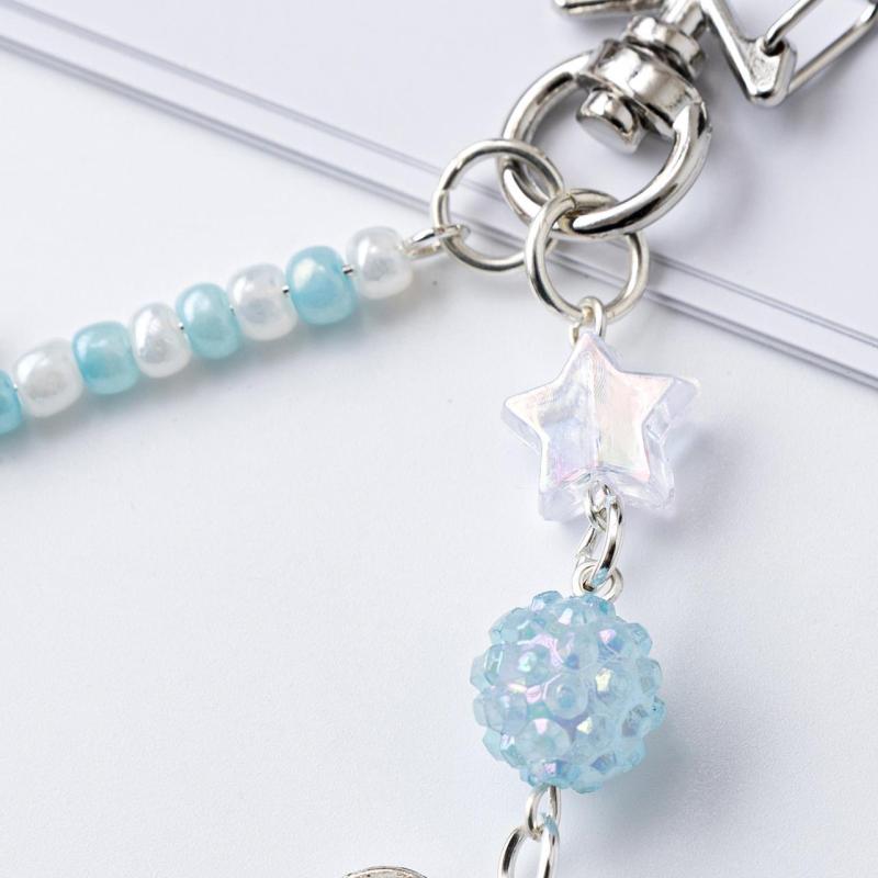 Cute Dolphin Pearls Pendant Keychain Beaded Mobile Phone Chain Sweet Exquisite Backpack Decoration Accessories Gifts