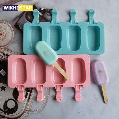 4 Zellen Oval Silikonform Silikon Eisform Eis am Stiel Form DIY Eis am Stiel Hersteller Eiswürfelform Kuchen Backwerkzeug