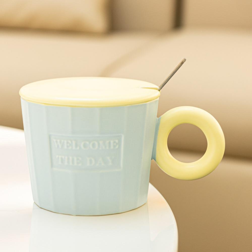 ins wind contrasting color mug with lid spoon high value ceramic cup creative design water cup office coffee