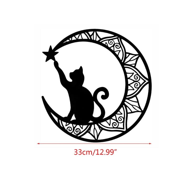 Handcraft Moon Cat Shape Iron Party Decor Delicate Craftsmanship, Enchanting Spooky Atmospheres at Home Offices
