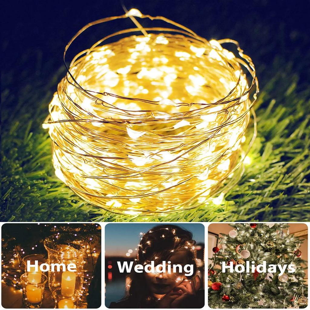 1~4 Stück 1000LED Solar Lichterkette Außen Weihnachtsgirlande Kupfer Wasserdicht Garten Hof Party Weihnachtsdekoration 2024