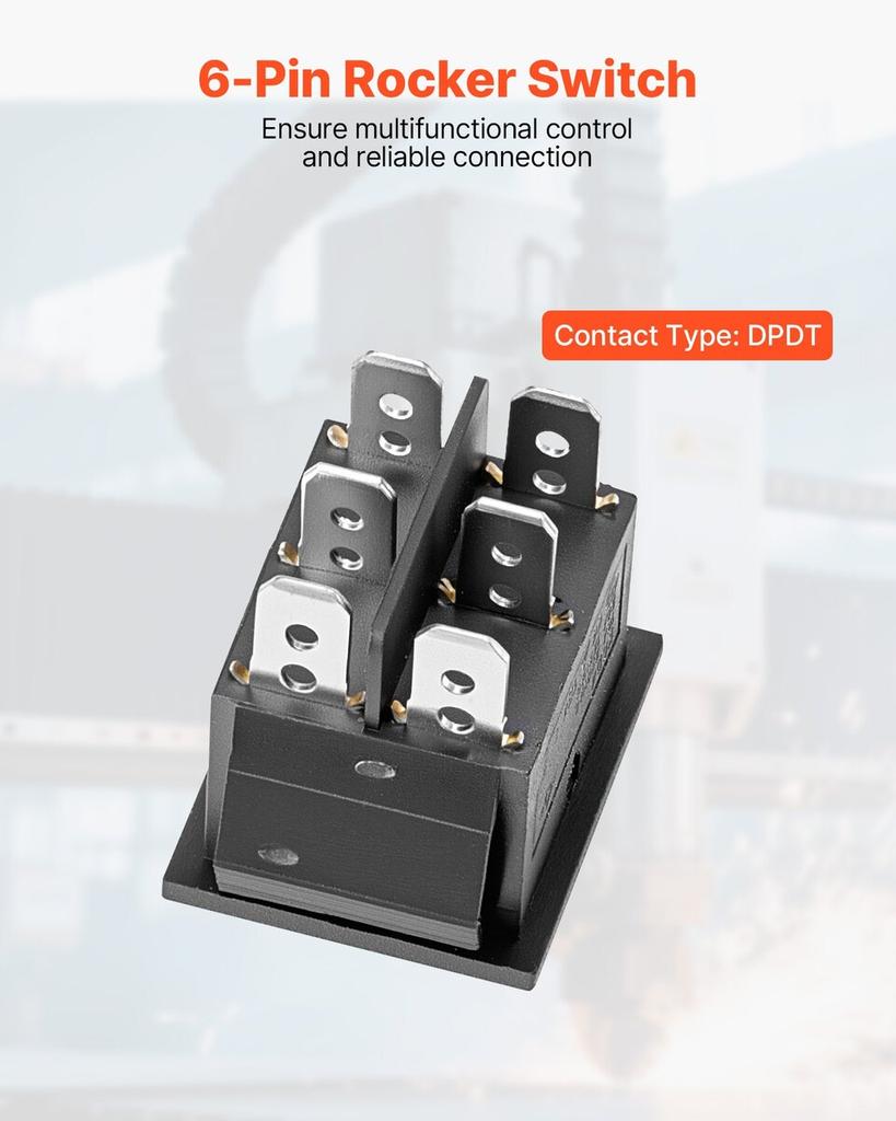 Rocker Switch, 6 Pin Momentary DPDT Rocker Switch, 3-Position (ON)-Off-(ON) Polarity Reversing Switch AC 250V/16A 125V/ 20A for Auto Car Boat