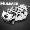 1/24 Hummer H2 slitinové modely aut, odlitky z kovu, hračky, vozidla, vysoká simulace, zvuk, světlo, kolekce, děti, vynikající dárky k narozeninám