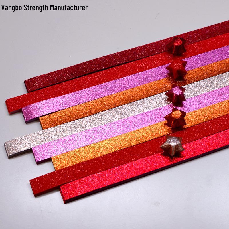 Silver Star Origami Paper Strips with Rhinestones Glitter - Pastel Colors for Lucky Five-Pointed Stars.