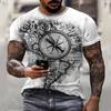 Summer Retro Compass T-shirt Men's 3D Printed T-shirt Fashionable Street Harajuku T-shirt Short Sleeved Oversized Top Men's Clothing