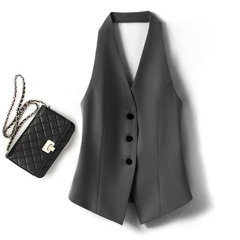 

Women s Spring/Summer Halter Neck Blazer Vest: Stylish, Flattering, and Slimming Backless Top 2XL сірий